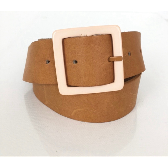 Vintage Omega Brown Leather Belt – Women’s Size Small – Tan Square Lucite Buckle - Picture 1 of 8